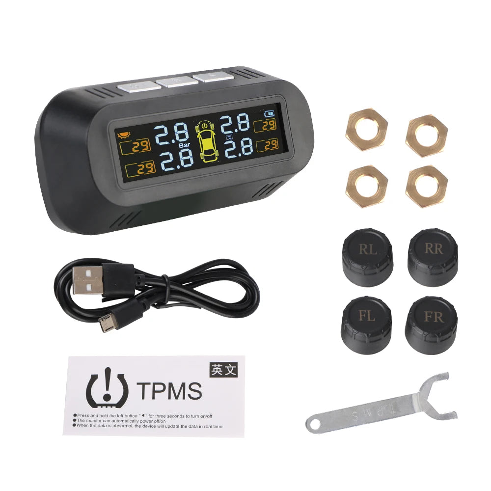 Car Solar TPMS Tire Pressure Monitoring Universal Auto Accessories Security Alarm Systems Tyre Temperature Monitor 4 Exteral