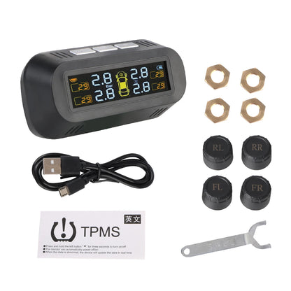 Car Solar TPMS Tire Pressure Monitoring Universal Auto Accessories Security Alarm Systems Tyre Temperature Monitor 4 Exteral