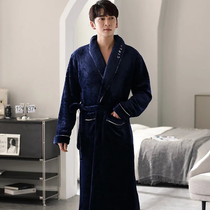High Quality Men Bath Robe Warm Flannel Coral Fleece Bathrobe Male Dressing Gown Pijamas Hombre