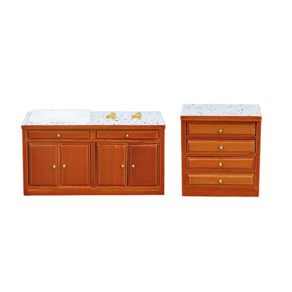 Dollhouse Miniature Retro Wood Cabinet Cupboard Sink Cabinet Locker with Drawer for Dollhouse Kitchen Living Room Furniture Toys