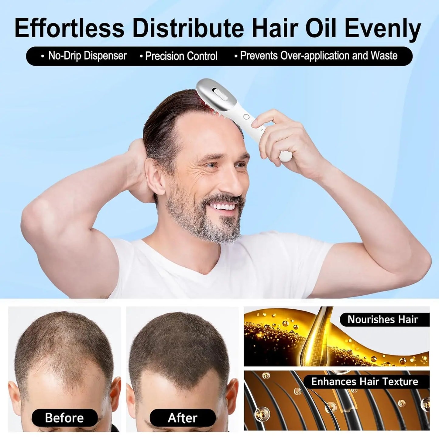 3 in 1 EMS Hair Growth Massage Comb with Hair Oil Dispenser Red Blue Light AntiHair Loss High Frequency Vibration Scalp Massager