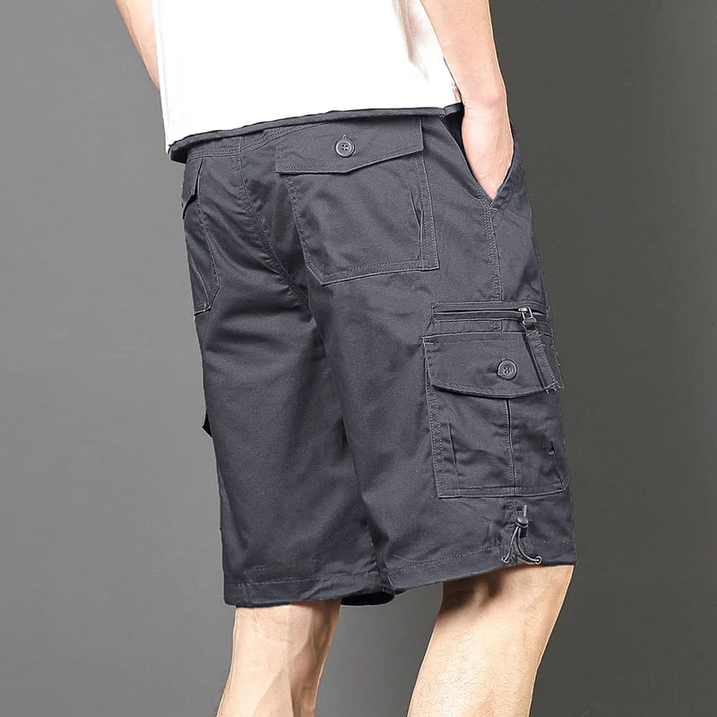 Men's Work Shorts Summer Lightweight with Drawstring Waist Multiple Pockets Loose Fit Casual 5-Inch High Street American Style