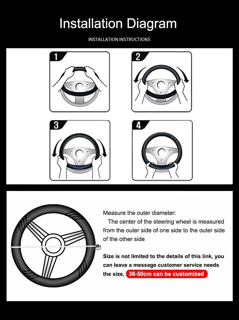 38CM 40CM 42CM 45CM 47CM Car Truck Extra Large Artificial Leather Steering Wheel Braid Cover Universal Auto Interior Accessories