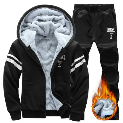 2025 Plus 6XL  Winter Men's Casual Sports Plush Set Hooded Coat Korean Edition Warm and Thickened Two Piece Set Clothes for Men
