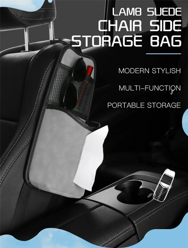 Car Seat Back Bag With Tissue Holder Car Seat Side Storage Bag Car Multifunctional Hanging Drink Holder Mesh Storage Pocket