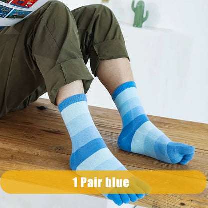 1/5 Pairs Man Short Socks Toe Striped Business Cotton Party Dress Soft Elastic Young Colorful Happy Funny Five Finger Socks Warm