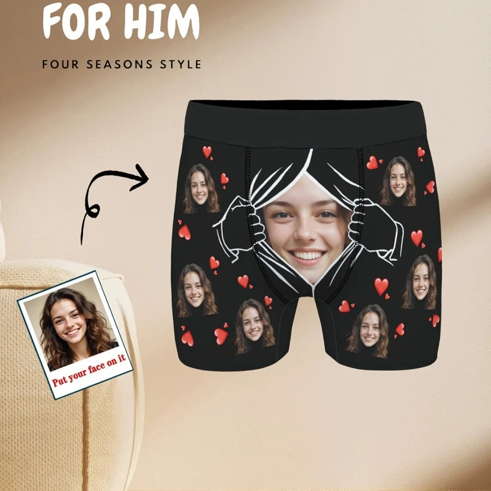 1Pc Personalized Custom Face Photo Men's Boxer Briefs -Customized Fun Men's Boxer Briefs for Valentine's Day &Anniversaries Gift