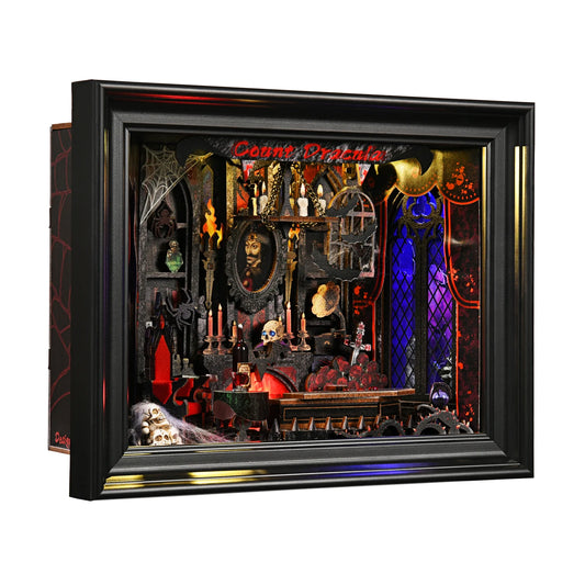 Book Nook Kit Vampire DIY Wooden Puzzle Dracula Gothic Style Halloween Bookshelf Dollhouse Model Bookend Building Home Dec