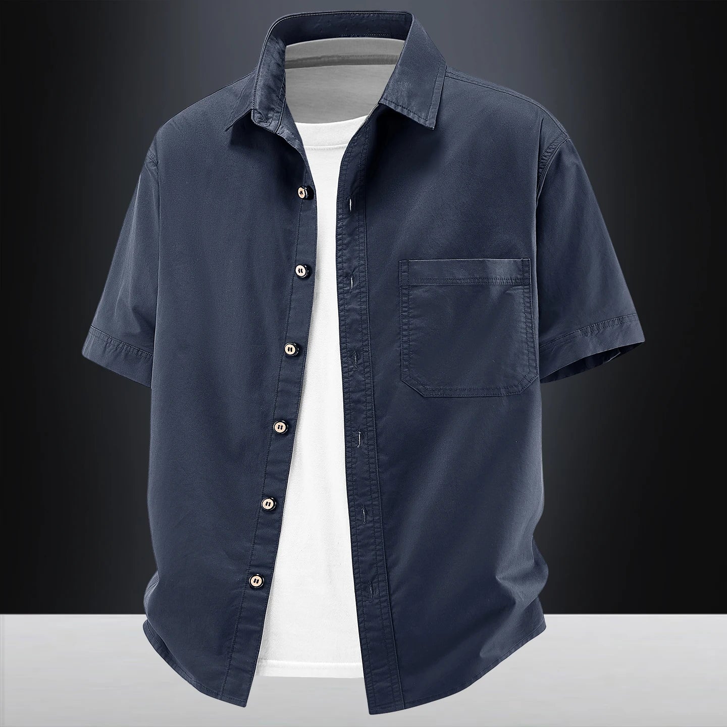 2026New Short-sleeved Shirt Men's Summer Casual Pure Cotton Washed Large Size Top Loose Solid Color Tooling Shirt Men's Clothing