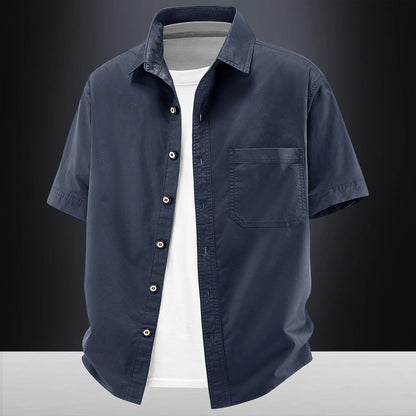2026New Short-sleeved Shirt Men's Summer Casual Pure Cotton Washed Large Size Top Loose Solid Color Tooling Shirt Men's Clothing