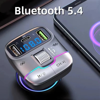 FM Transmitter Bluetooth 5.4 Hands-Free Portable Car AUX Radio Modulator MP3 Player with Fast Charging Adapter