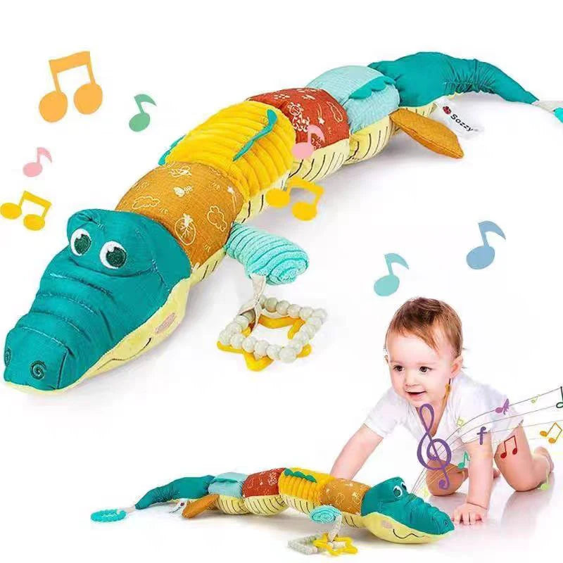 Plush Crocodile Baby Rattle Toy - Stuffed Soft Animal Sensory Infant Educational Interactive Activity Toy