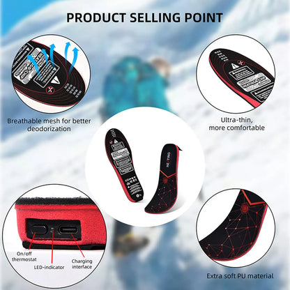 Heated Insoles Rechargeable Electric Heating Insoles Inserts Long-Lasting Thermal Shoe Inserts For Winter Camping Hiking Outdoor