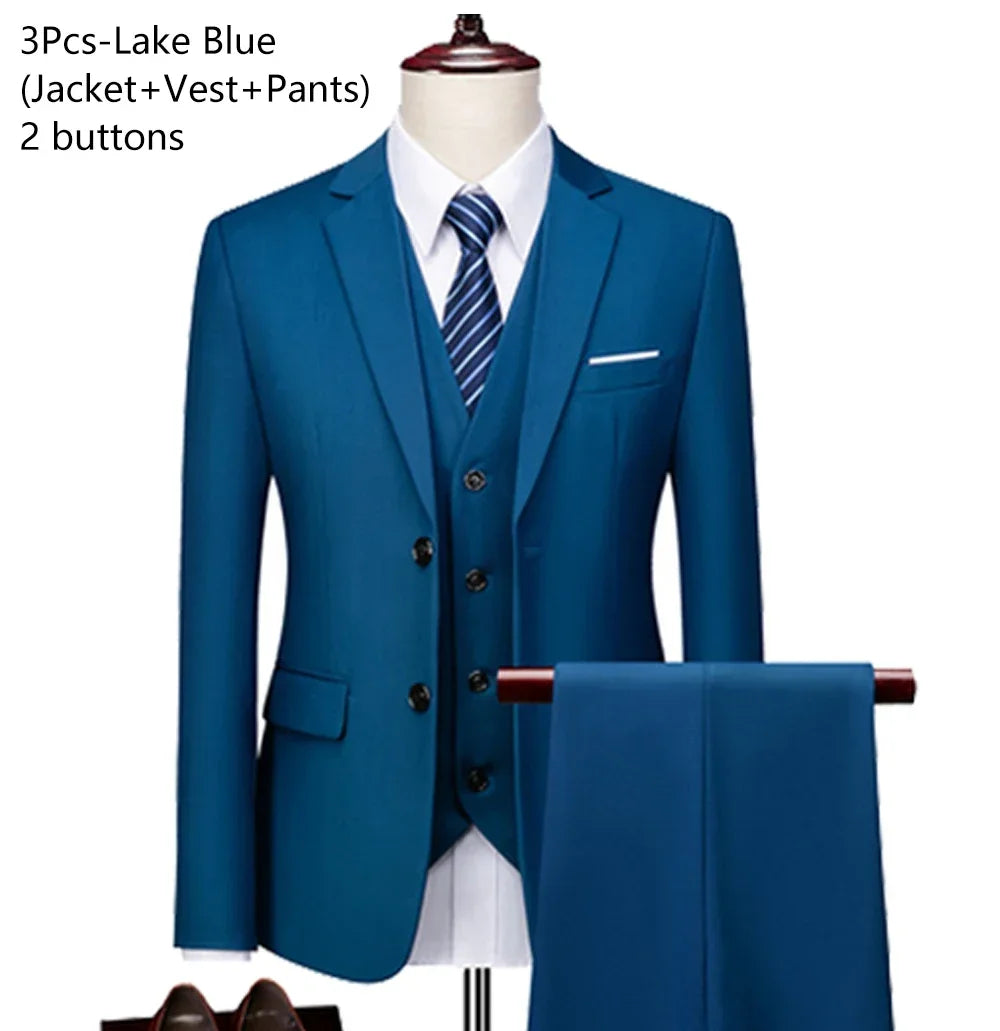 Elegant Men Suits 3 Pieces 2 Blazers Sets Wedding Jackets Vest Pants  Classic  2025 Formal Coats Korean Costumes