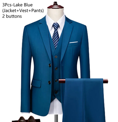Elegant Men Suits 3 Pieces 2 Blazers Sets Wedding Jackets Vest Pants  Classic  2025 Formal Coats Korean Costumes
