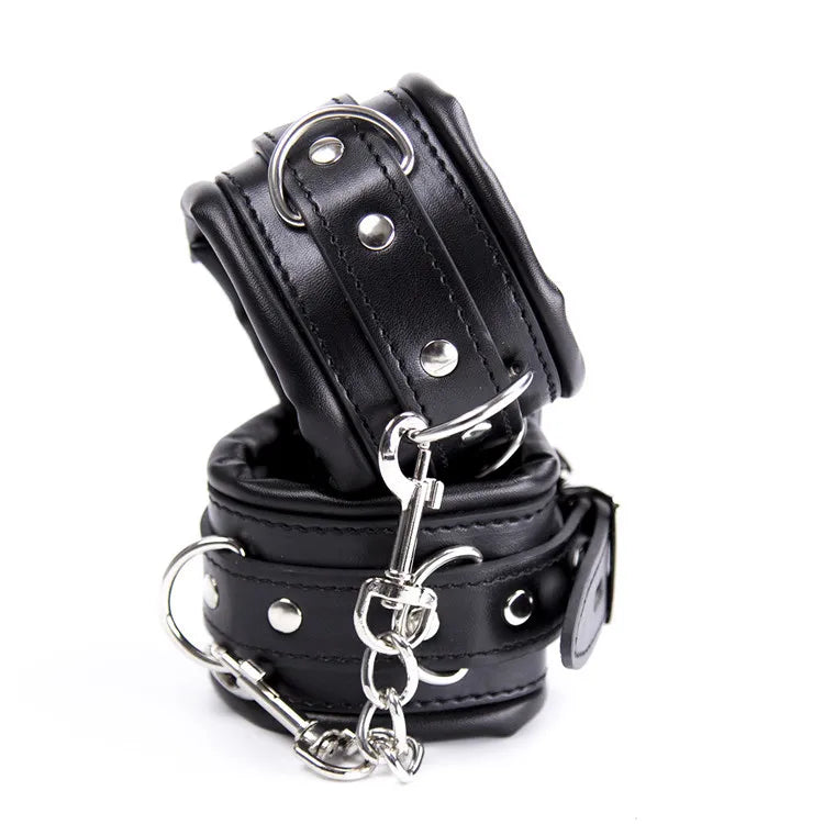Adjustable Stainless Steel Spreader Bar Set Padded Leather  Kit Adjustable Collar Handcuffs Ankle Cuffs Restraints BDSM Adult
