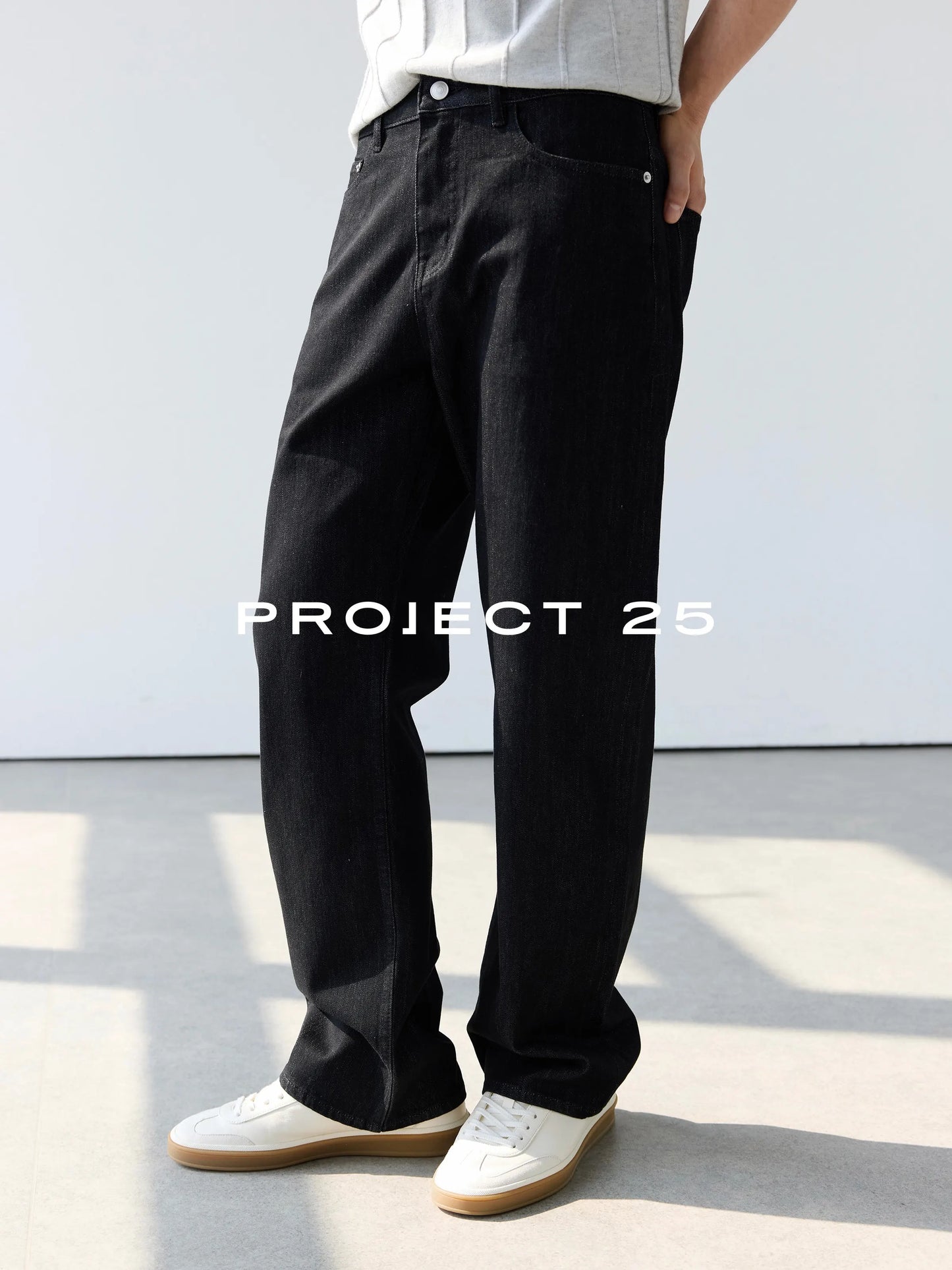 PROJECT 25 Men's Japanese Triacetate Denim Jeans - 11.2oz Black Washed Straight Fit with Slight Stretch Tailored Casual Trousers