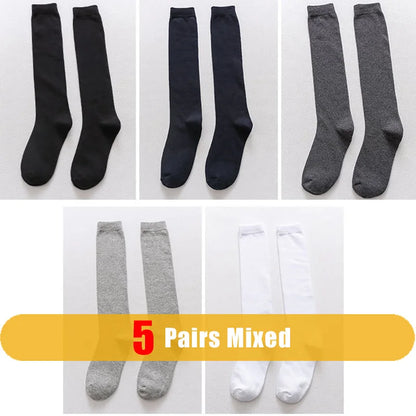 1/5 Pairs Men's Solid Cotton Long Crew Socks Elastic Business Formal Dress Socks For Gentleman Daily Party