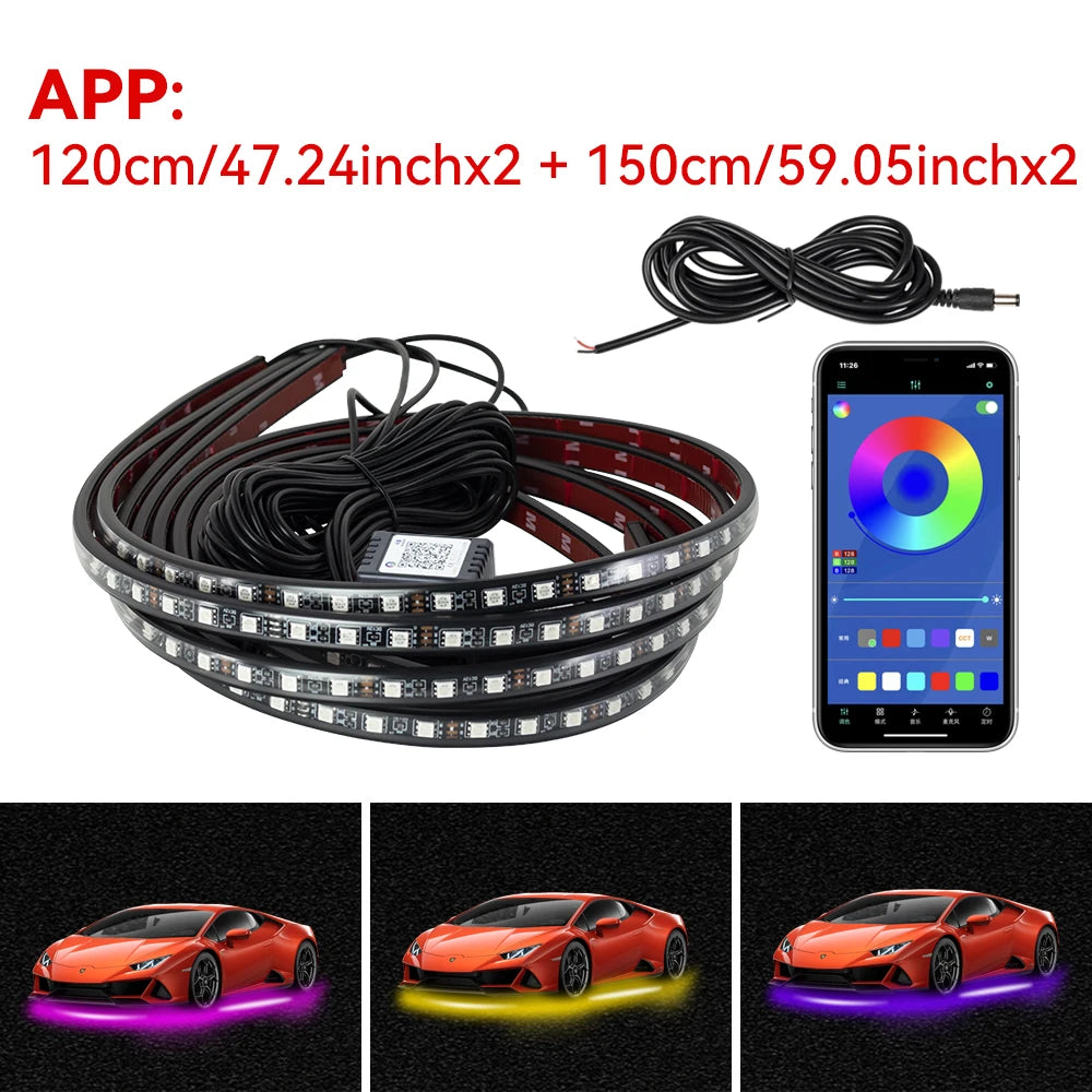 Waterproof Flexible LED Strip Light RGB Underbody Neon Light Auto Decorative Atmosphere Lamp