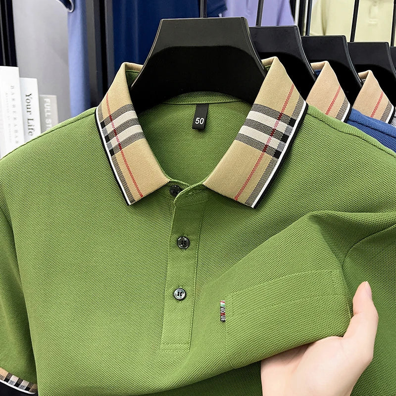 100% Pure Cotton Short Sleeved T-shirt for Men Summer Collar Middle-aged Casual Real Pocket Dad's Polo Shirt
