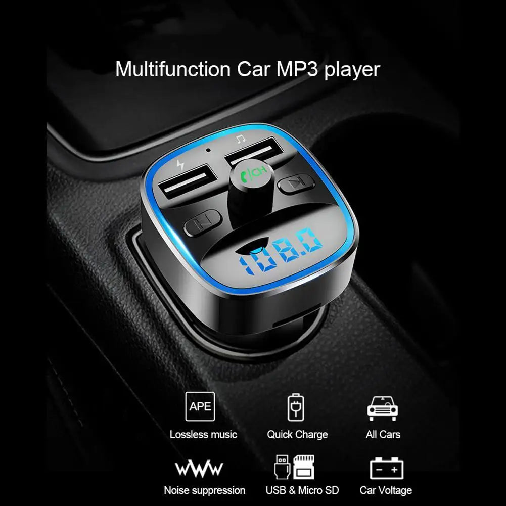 T25 Car Bluetooth 5.0 FM Transmitter MP3 Player Fast Charging Dual USB Charger 87.5-108MHz 2.4A MAX Dual USB Car Charger Adapter