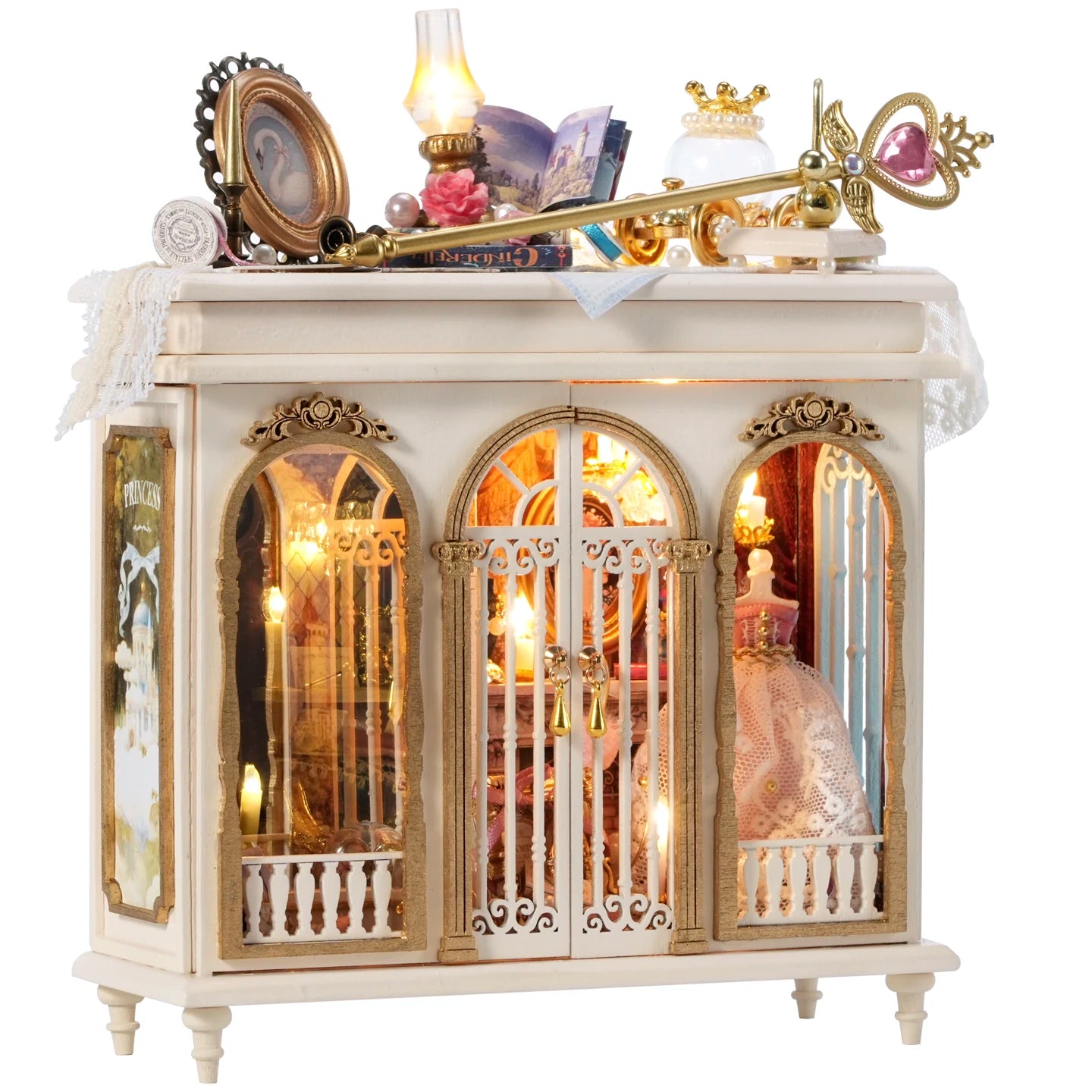 Moonlight Fantasy Mini 3D Puzzle Assembly Model Dollhouse Kit DIY Handmade Toy Bookshelf Set, Wooden Crafts Girl Birthday Gift