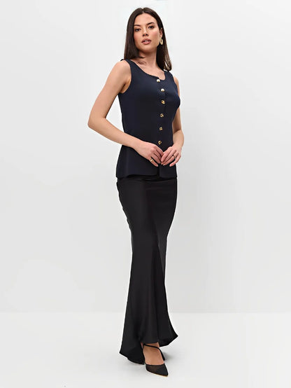 New Women's Tank Top Clothes Women's Fashion Gold Button Embellished Knit Undershirt