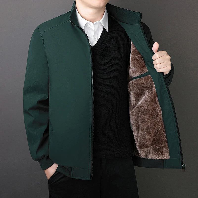Cross border 2025 new high-end executive cotton jacket men's coat with plush and cotton thickened warm stand up collar casual