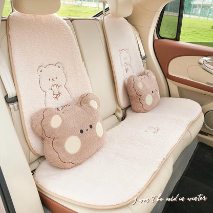 Premium Fuzzy Bear Car Seat Cushion Autumn Winter Thermal Vehicle Seat Cover with Thick Padding Cute Animal Themed Car Accessory
