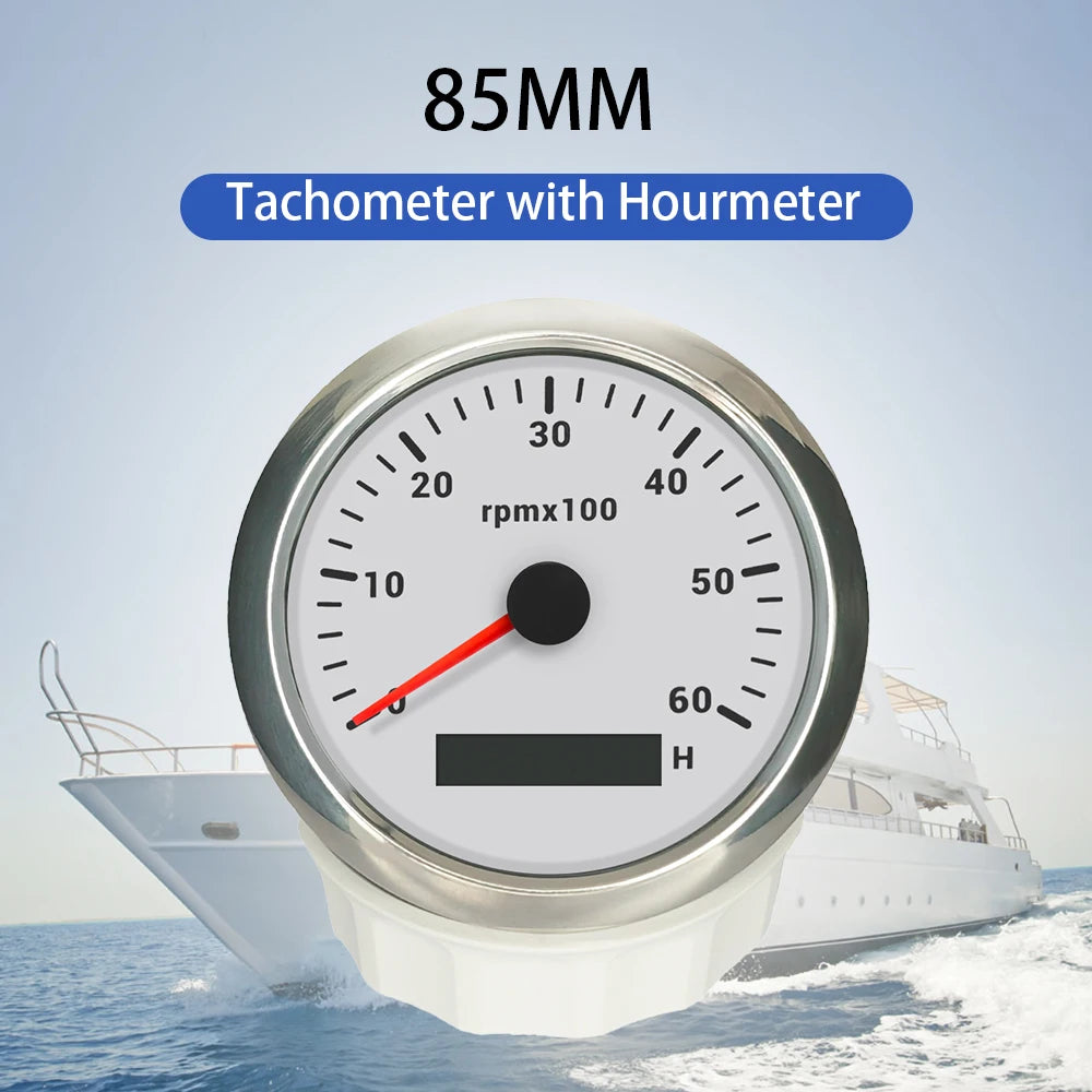ELING 85mm Auto Marine Tachometer RPM Meter Gauge 3K 4K 6K 7K 8K REV Counter LCD Hourmeter with 7 Backlights 12V 24V