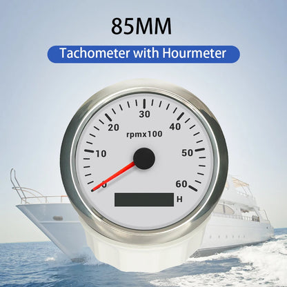 ELING 85mm Auto Marine Tachometer RPM Meter Gauge 3K 4K 6K 7K 8K REV Counter LCD Hourmeter with 7 Backlights 12V 24V