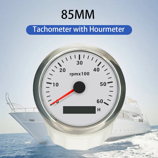 ELING 85mm Auto Marine Tachometer RPM Meter Gauge 3K 4K 6K 7K 8K REV Counter LCD Hourmeter with 7 Backlights 12V 24V