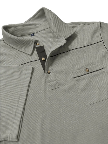 Plus Size Men's Polo Shirt 2026 Summer Fashion Vacation Casual Collared Solid Color Henley T-Shirt Pullover Top