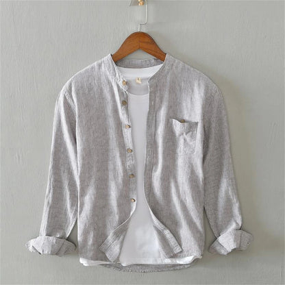 Mens Long Sleeve Business Casual Slim Fit Shirt Spring Autumn Stripe Cotton Linen Blend shirts Daily Commute Breathable tops