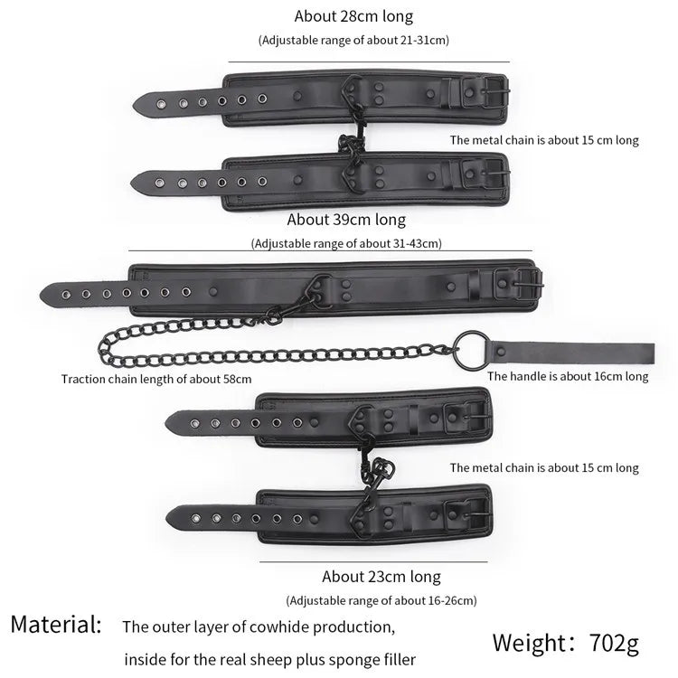 Top quality bdsm bondage set handcuffs and ankle collar fetish slave sex toys bondage man woman sex games for couples.