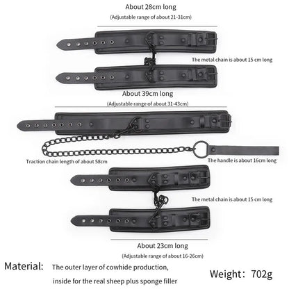 Top quality bdsm bondage set handcuffs and ankle collar fetish slave sex toys bondage man woman sex games for couples.
