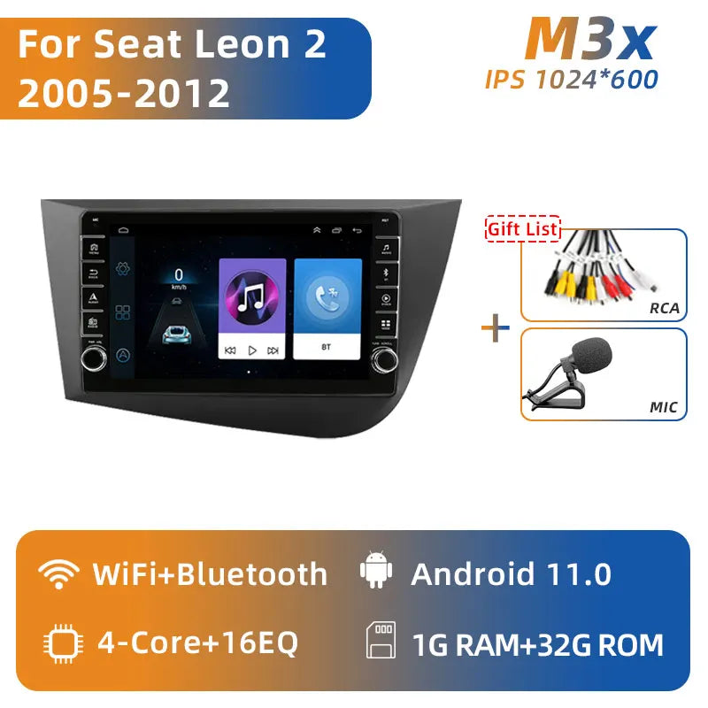 Jundof 2 Din Android 12 For Seat Leon 2 MK2 2005-2012 Car Radio Multimedia Video Player Carplay Stereo Autoradio DVD IPS Screen