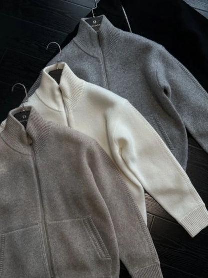 Autumn Winter New Double Zipper Stand Collar Thickened Knitted Jacket Men's High Fashion Soft Warm Sweater Casual Style Long ...