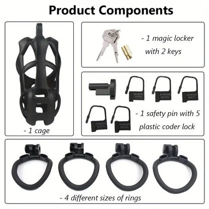 Male Penis Lock Chastity Cage with Lock and 4 Rings Resin Virginity for Men Breathable Cock Ring Penis Fetish Restrain Sexy Toys
