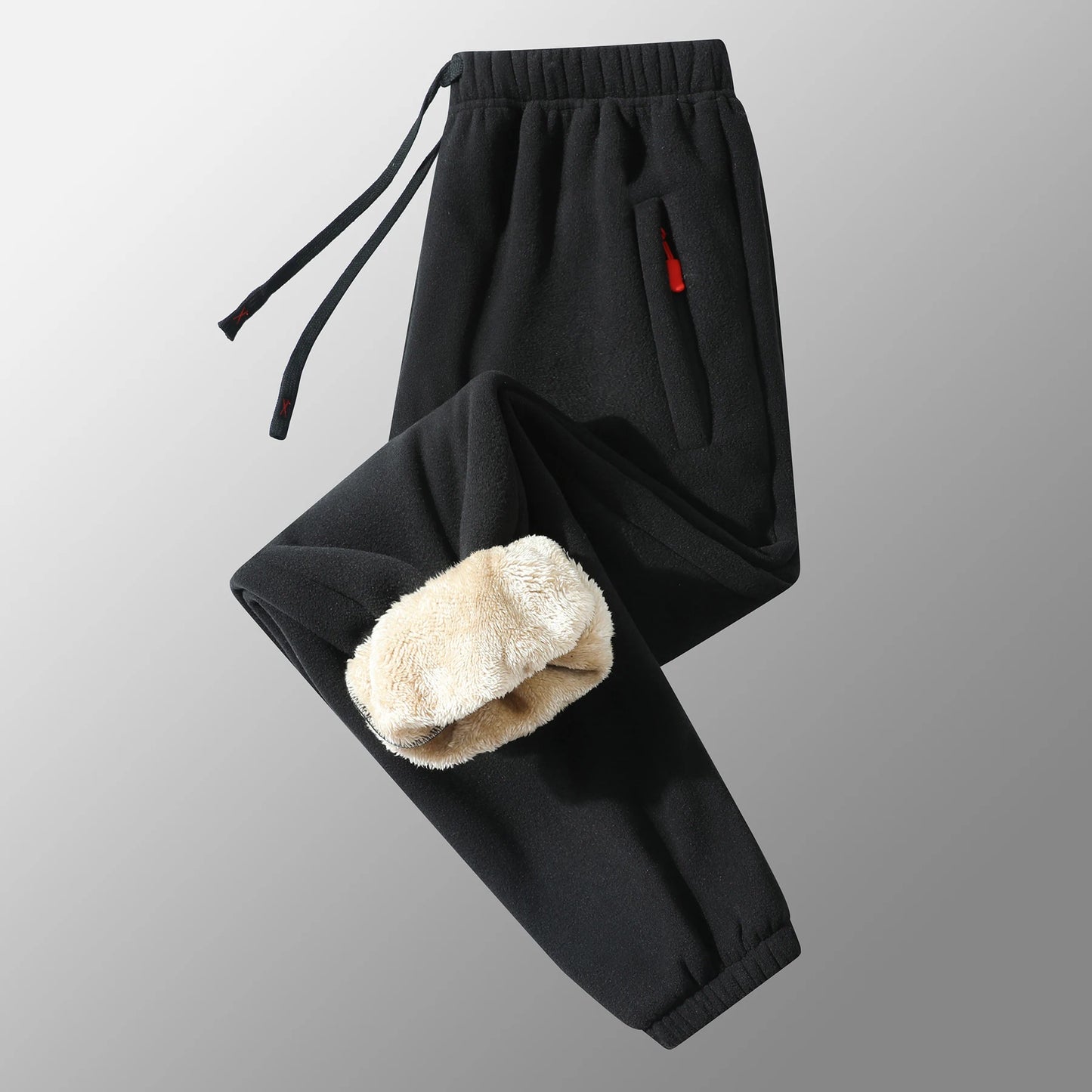 M-8XL  Plus Size Men's Winter Warm Pants with 2 Zip Pockets Thickened Fleece Jogger Pants Snow Cold Thermal Sweatpants