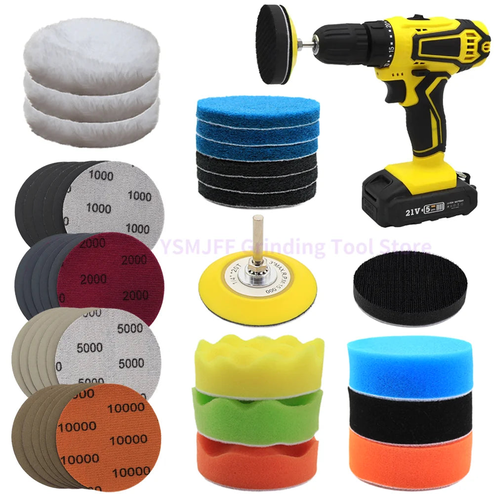 39PCS 3 Inch Car Headlight Restoration Kit, 75mm Car Polishing Sanding Discs with 1/4 Inch Shank Backing Pad, Scouring Pads