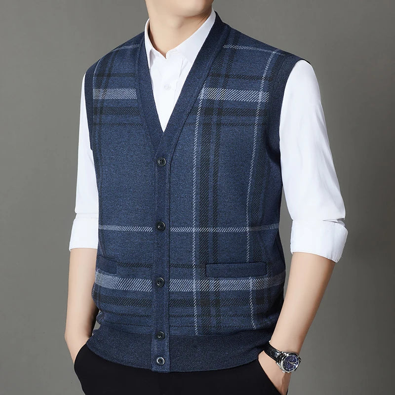Winter 2025 with Fleece Warm Vest Vest, Vest Sweater, Men's One-piece Fleece Inner Layer Bottom Sweater, Knitted Sweater Top