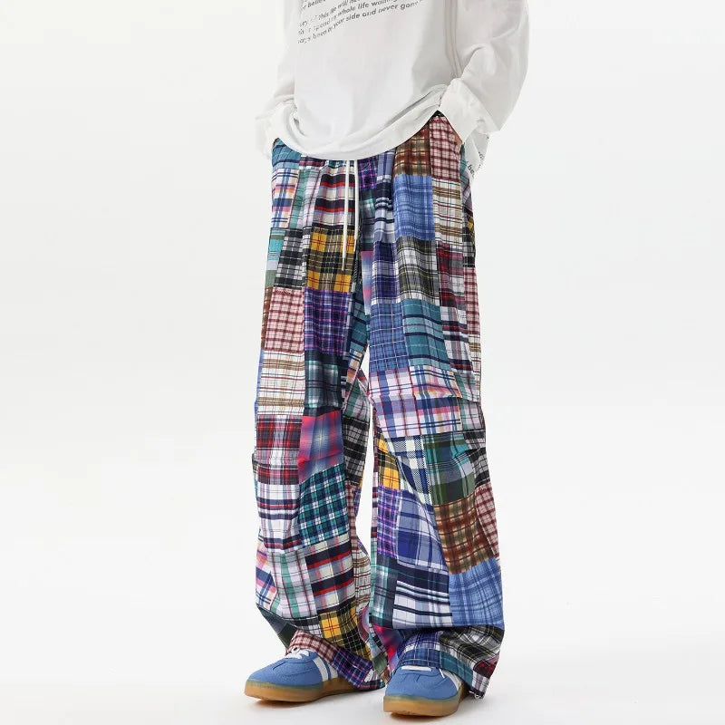 LEOSOXS American-style wasteland-inspired patchwork pants, cool and laid-back wide-leg pants, hip-hop loose casual pants for men