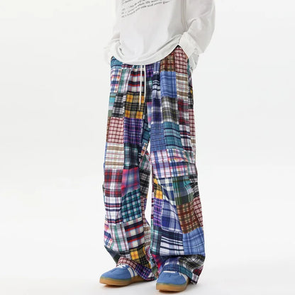 LEOSOXS American-style wasteland-inspired patchwork pants, cool and laid-back wide-leg pants, hip-hop loose casual pants for men