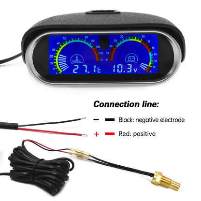 12V 24V Digital Water Temperature Gauge + Volt Water Temperature Sensor Head Plug Joint Pipe Sensor Radiator Hose Adapter 1/8NPT