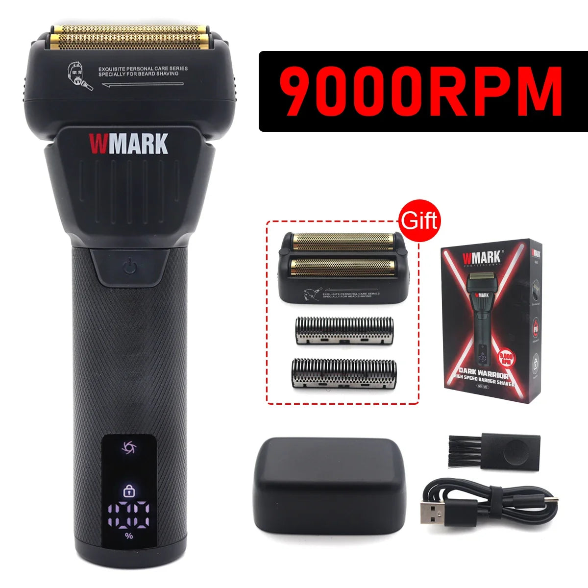 WMARK Shaver Professional Titanium Foil Rechargeable IPx6 Beard Trimmer 9000RPM Aluminum Housing Shaving Machine for Men NG-7982