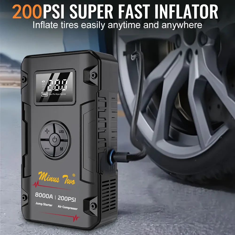 Portable 8000A Jump Starter 200PSI Air Pump Power Bank 4 In 1 Air Compressor Cars Battery Starters Starting Auto Tyre Inflator