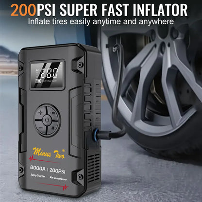Portable 8000A Jump Starter 200PSI Air Pump Power Bank 4 In 1 Air Compressor Cars Battery Starters Starting Auto Tyre Inflator