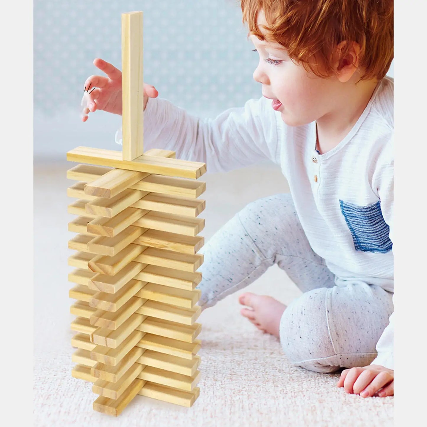 100 Pieces Wooden Blocks Stacking Game DIY Building Kits Montessori Toys for Birthday Gifts Holiday Boys Girls Ages 3-6 Kids