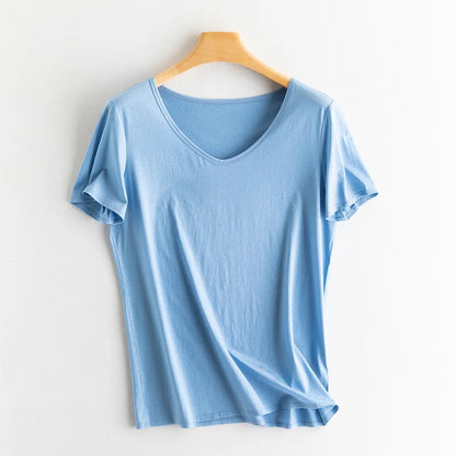Summer Short Sleeve T-Shirt Women Tee Shirts Real Silk Linen Cotton T Shirt Women's Casual Tees V-neck Woman Tshirt Solid Tops